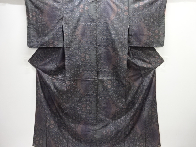 JAPANESE KIMONO / UNUSED / SILK / OSHIMA TSUMUGI / WOVEN FLORAL SARASA